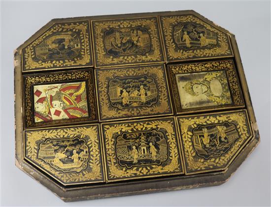 A 19th century Chinese export lacquer games box,